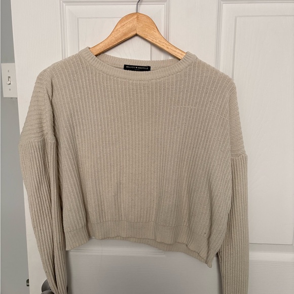 Brandy Melville Beige Ribbed Crew Neck Top - Picture 1 of 1